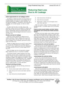 Oregon Residential Energy Code  January 2012  No. 13 Reducing Heat Loss Due to Air Leakage