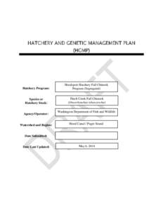 HATCHERY AND GENETIC MANAGEMENT PLAN