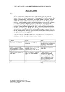 SOW HOUSING WELFARE SCHEME (SECOND REVISION)  MARKING SHEET Note:All sow houses which are the subject of an application for grant-aid under this Scheme shall be sub-divided in accordance with paragraph 7 of the Scheme in