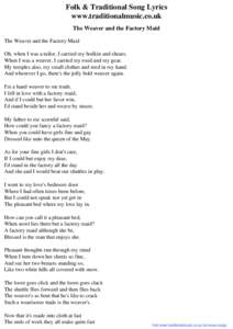Folk & Traditional Song Lyrics - The Weaver and the Factory Maid