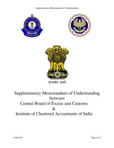 Supplementary Memorandum of Understanding  Supplementary Memorandum of Understanding between Central Board of Excise and Customs &
