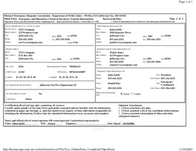 Page 1 of 1  Missouri Emergency Response Commission - Department of Public Safety - PO Box 3133 Jefferson City, MO[removed]TIER TWO - Emergency and Hazardous Chemical Inventory (General Information) Received By/Date Import