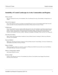 T. Bell and D. Forbes  Coastal Landscape Instability of Coastal Landscapes in Arctic Communities and Regions Project Leader