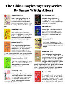 Literature / Crime fiction / American literature / Stratemeyer Syndicate / Susan Wittig Albert / China Bayles