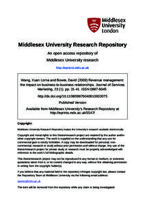 Middlesex University Research Repository An open access repository of Middlesex University research http://eprints.mdx.ac.uk  Wang, Xuan Lorna and Bowie, David[removed]Revenue management: