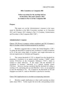 CB[removed])  Bills Committee on Companies Bill Follow-up actions for the meetings held on 16 December 2011 and 6 January 2012 in relation to Part 12 of the Companies Bill