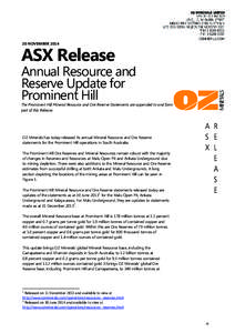 20 NOVEMBER[removed]ASX Release Annual Resource and Reserve Update for