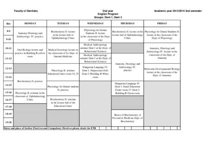 2nd year English Program Groups: Dent 1; Dent 2 Faculty of Dentistry