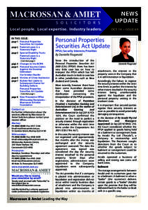 NEWS UPDATE Local people. Local expertise. Industry leaders. IN THIS ISSUE: page 1 Personal Properties