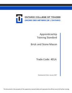 Apprenticeship Training Standards Brick and Stone Mason