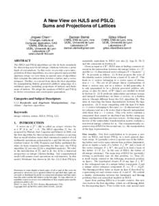 A New View on HJLS and PSLQ: Sums and Projections of Lattices Jingwei Chen†,‡ Chengdu Institute of Computer Application, CAS