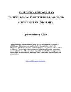 EMERGENCY RESPONSE PLAN TECHNOLOGICAL INSTITUTE BUILDING (TECH) NORTHWESTERN UNIVERSITY Updated February 3, 2016