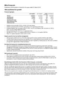 Mitie Group plc Preliminary announcement of results for the year ended 31 March 2015 Well positioned for growth Financial highlights 2015 Headline1