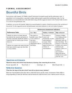 FORMAL ASSESSMENT  Bountiful Birds Each activity in the Estuaries 101 Middle School Curriculum is designed around specific performance tasks. A generalized set of scoring rubrics is provided to judge student progress aga