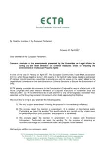 ECTA European Communities Trade Mark Association By Email to: Member of the European Parliament  Antwerp, 23 April 2007