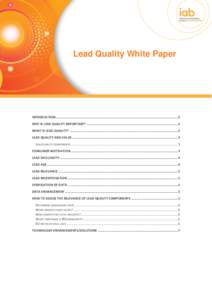 Lead Quality White Paper  INTRODUCTION.................................................................................................................................. 2 WHY IS LEAD QUALITY IMPORTANT? ..................