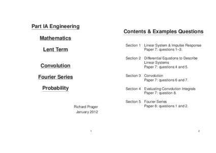 Part IA Engineering Contents & Examples Questions Mathematics Section 1  Linear System & Impulse Response