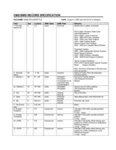 CMS/SIMS RECORD SPECIFICATION FILE NAME: ESRD PROVIDER FILE Field 1. Provider Master No.