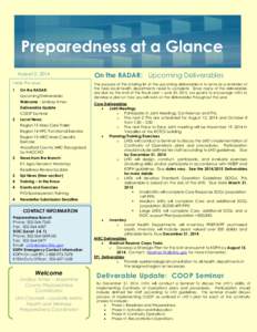 Preparedness at a Glance August 2, 2014 Inside This Issue: 1  On the RADAR: