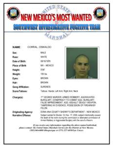 Wanted Poster, Violent Offender, Oswaldo Corral