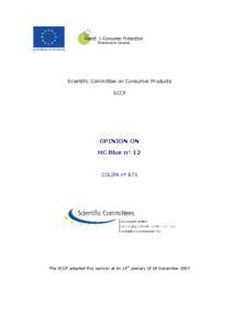 Opinion of the Scientific Committee on Consumer Products on HC Blue n° 12 (B73)