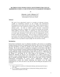 RE-ORIENTATING INSTRUCTIONAL DEVELOPMENT PRACTICE IN HIGHER EDUCATION: A CASE STUDY OF SULTAN QABOOS UNIVERSITY By