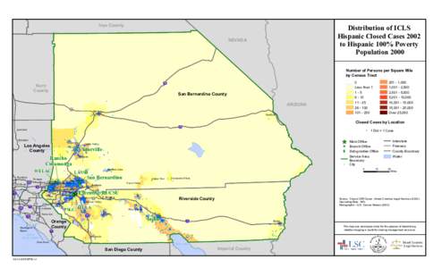 Inyo County  Distribution of ICLS Hispanic Closed Cases 2002 to Hispanic 100% Poverty Population 2000