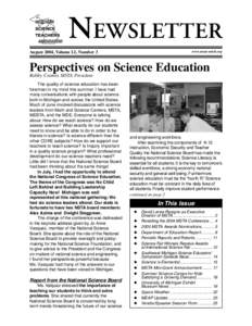 NEWSLETTER August 2004, Volume LI, Number 3 www.msta-mich.org  Perspectives on Science Education