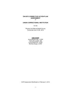 ON-SITE CORRECTIVE ACTION PLAN ASSESSMENT of UNION CORRECTIONAL INSTITUTION for the