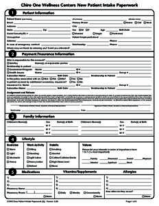 Chiro One Wellness Centers New Patient Intake Paperwork 1 Patient Information