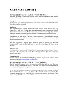 CAPE MAY COUNTY REFERENCE TIDE GAUGE - CAPE MAY FERRY TERMINAL The Cape May Ferry Terminal tide gauge is located along the Cape May Canal near the outlet to Delaware Bay. Oceanfront High and low tides on the oceanfront o