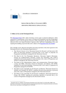 v7.7  EUROPEAN COMMISSION SERVICE SPECIFIC PRIVACY STATEMENT (SSPS) PROCESSING OPERATIONS OF APPLICANTS DATA