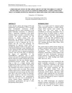 PROCEEDINGS, TOUGH Symposium 2012 Lawrence Berkeley National Laboratory, Berkeley, California, September 17-19, 2012 A PRELIMINARY STUDY ON THE APPLICABILITY OF THE TOUGHREACT CODE TO SOUTH AFRICAN COAL SEAM CO2 STORAGE 