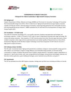 COMMONWEALTH ENERGY FUND (CEF) A Blueprint for Federal Leadership in High-Growth Company Formation CEF Background Virginia’s Department of Mines, Minerals and Energy (DMME) and The Center for Innovative Technology (CIT