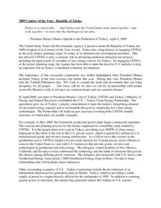 2009 Country of the Year: Republic of Turkey - Arlington, VA - Remarks by Leocadia I. Zak, Director, U.S. Trade and Development Agency