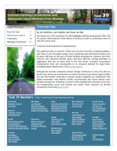 Newsletter Issue #38  December 2014 Commercializing Conventional and Advanced Liquid Biofuels from Biomass