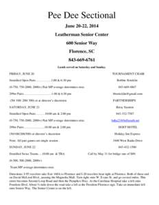 Pee Dee Sectional June 20-22, 2014 Leatherman Senior Center