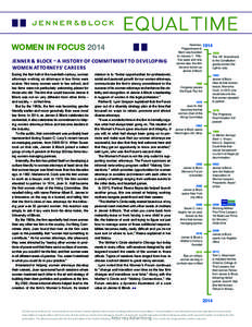 WOMEN IN FOCUS 2014 JENNER & BLOCK – A HISTORY OF COMMITMENT TO DEVELOPING WOMEN ATTORNEYS’ CAREERS During the first half of the twentieth century, women attorneys working as attorneys in law firms were scarce. Not m