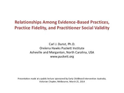 Relationships Among Evidence-Based Practices, Practice Fidelity, and Practitioner Social Validity Carl J. Dunst, Ph.D. Orelena Hawks Puckett Institute Asheville and Morganton, North Carolina, USA www.puckett.org