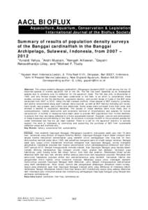 AACL BIOFLUX Aquaculture, Aquarium, Conservation & Legislation International Journal of the Bioflux Society Summary of results of population density surveys of the Banggai cardinalfish in the Banggai