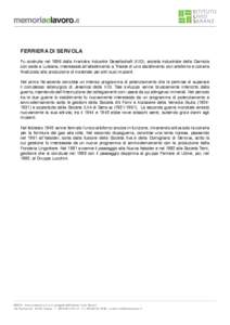 FERRIERA DI SERVOLA Fu costruita nel 1896 dalla Kraniske Industrie Gesellschaft (KIG), società industriale della Carniola con sede a Lubiana, interessata all’allestimento a Trieste di uno stabilimento con altoforno e cokeria