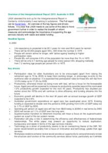 Overview of the Intergenerational Report 2015: Australia in 2055 LASA attended the lock up for the Intergenerational Report in Canberra. Unfortunately it was lacking in substance. The Full report can be found here . An o