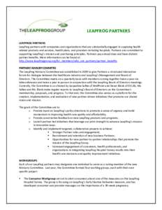 LEAPFROG PARTNERS LEAPFROG PARTNERS Leapfrog partners with companies and organizations that are substantially engaged in supplying health related products and services, health plans, and providers including hospitals. Pa