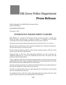 EGPD Press Release - Veterans Day Parade Street Closures