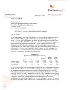 HIP/GHI Plan of Conversion: February 3, 2009 Letter to NYSID[removed]Synergy Report