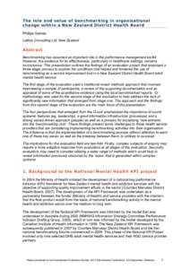 The role and value of benchmarking in organisational change within a New Zealand District Health Board Phillipa Gaines Lattice Consulting Ltd, New Zealand  Abstract