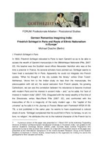 German Romantics Imagining India: Friedrich Schlegel in Paris and Roots of Ethnic Nationalism in Europe