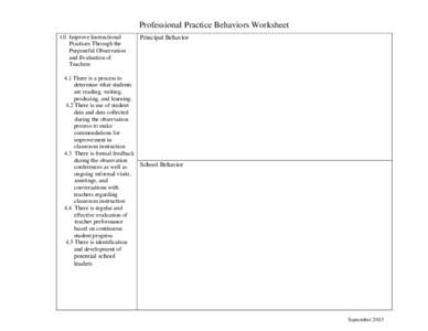 Professional Practice Behaviors Worksheet 4.0 Improve Instructional Principal Behavior  Practices Through the