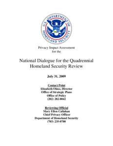 Department of Homeland Security Privacy Impact Assessment National Dialogue for the Quadrennial Homeland Security Review