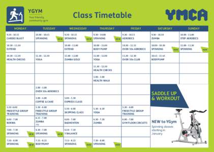 YGYM  Class Timetable Your friendly, community gym